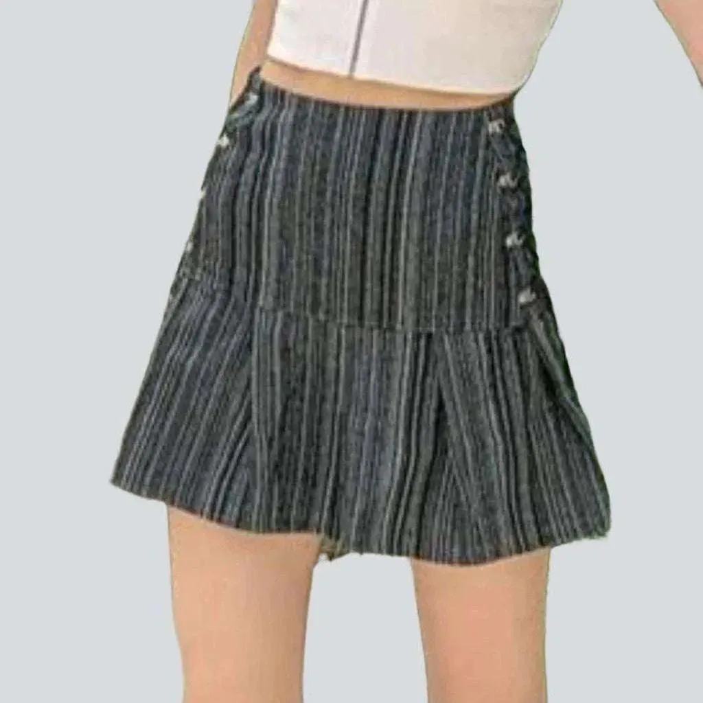 Striped skater denim skirt