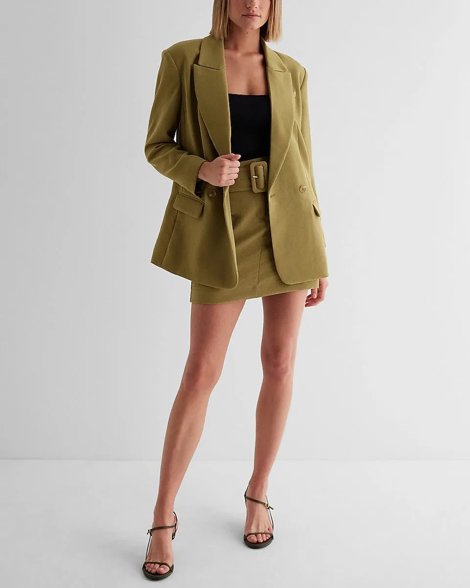 Super High Waisted Belted Cargo Mini Skirt in Moss Khaki