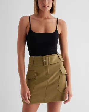 Super High Waisted Belted Cargo Mini Skirt in Moss Khaki