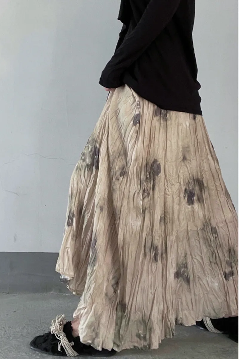 Tie-Dye Pleated Skirt Retro Zen Long Skirt