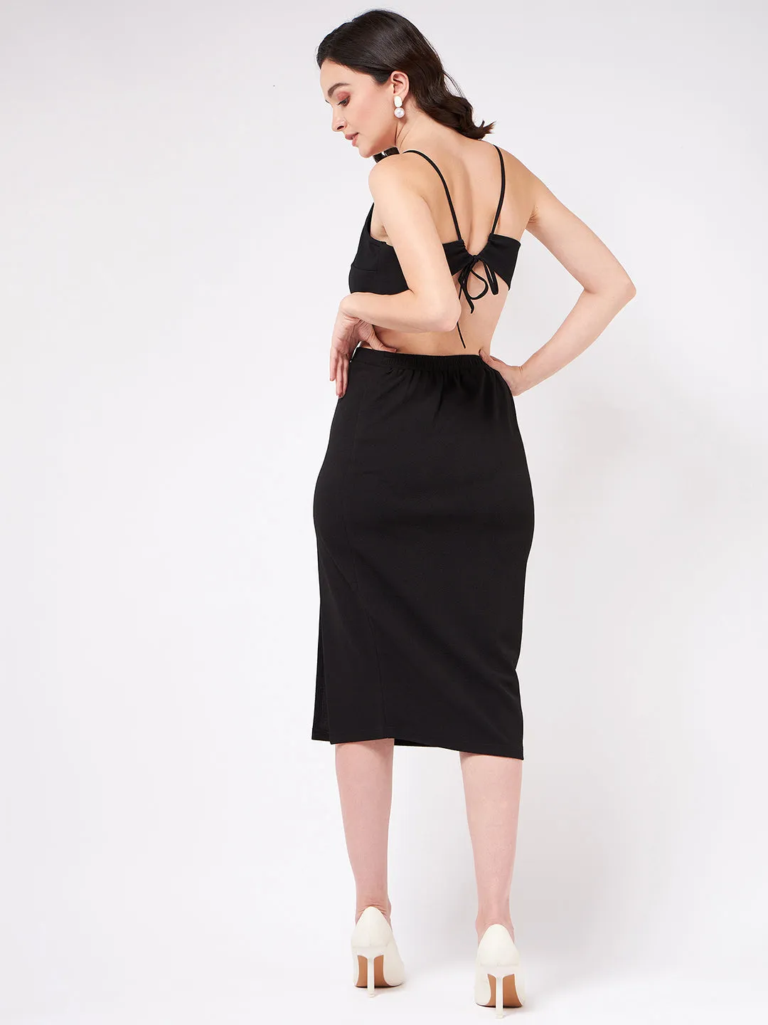 Tie-Up Crop Top With Fitted Skirt Set