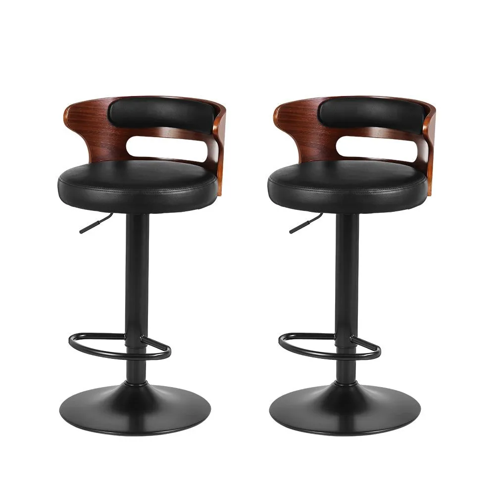 Two Bar Stools Gas Lift Faux Leather