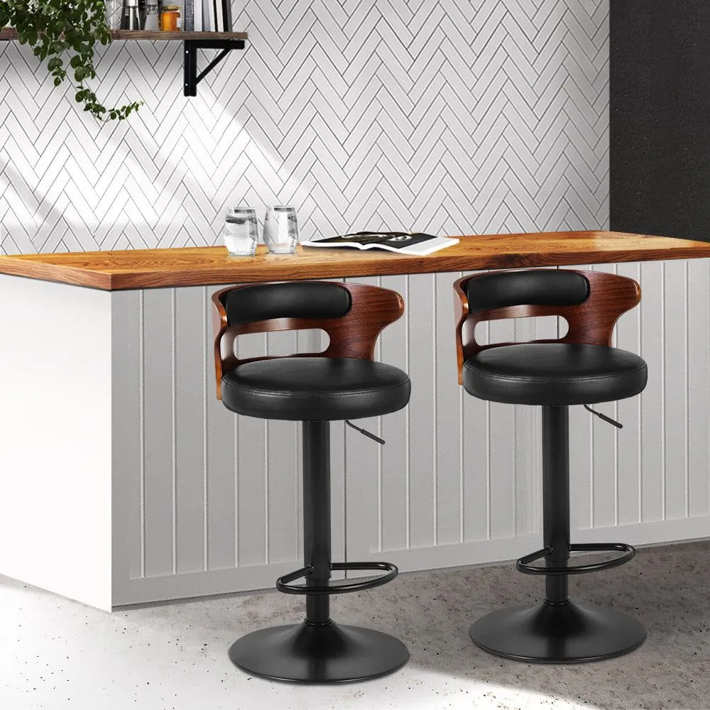 Two Bar Stools Gas Lift Faux Leather