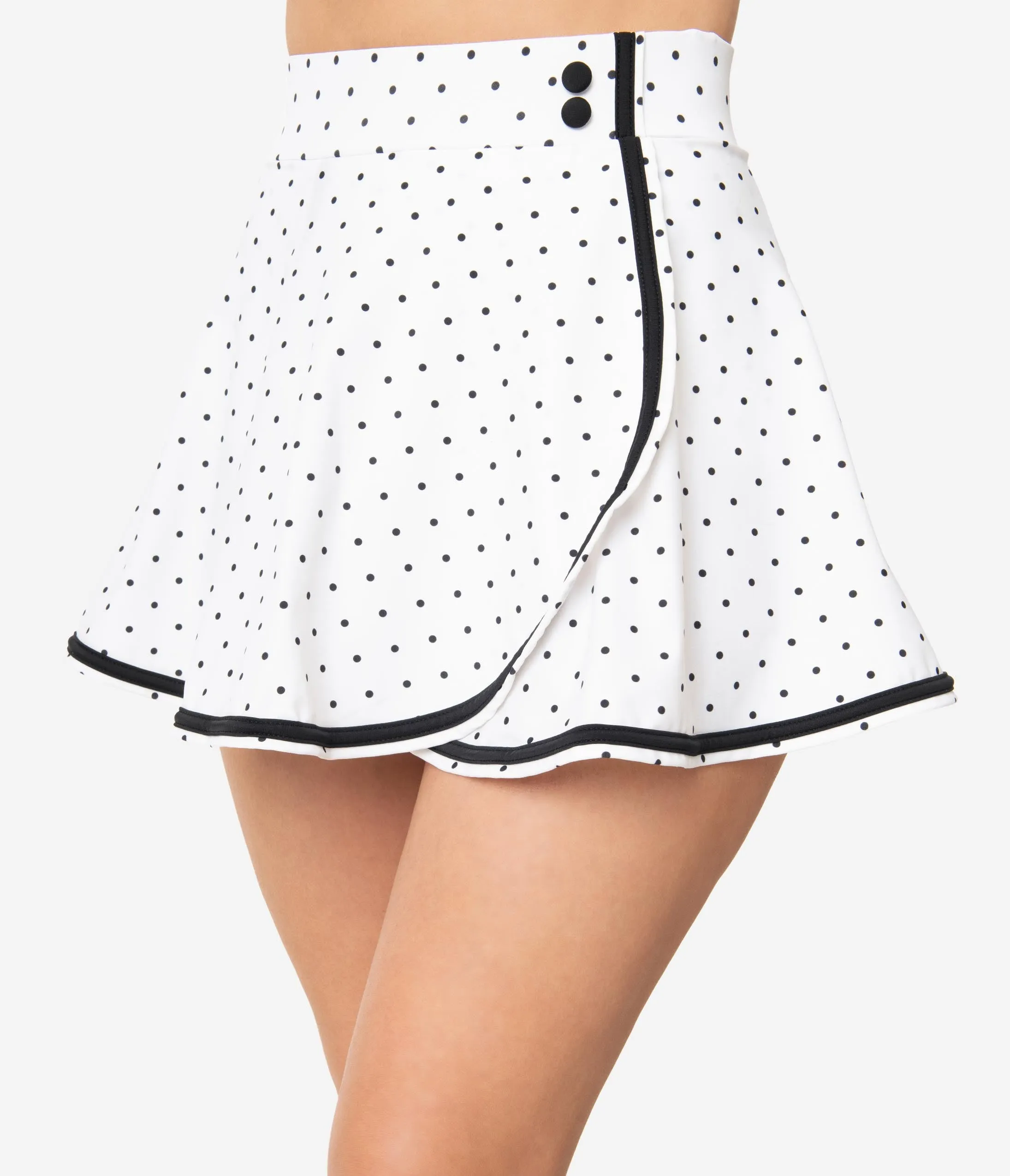 Unique Vintage White & Black Pin Dot High Waist Miranda Swim Skirt