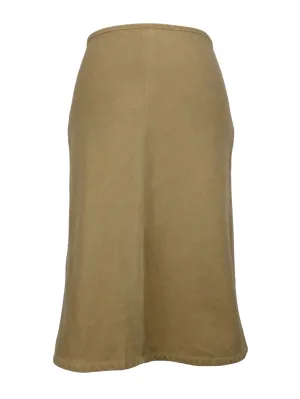 Vintage 2000s Y2K Bohemian Chic Tan Corduroy A-Line Fitted Pencil Midi Skirt | 28 Inch Waist