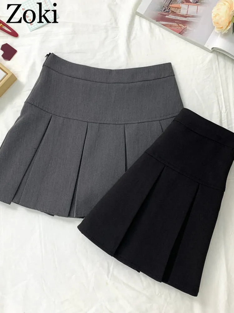 Vintage Gray Pleated Skirt Women Kawaii High Waist Mini Skirts Korean Fashion School Uniform Harajuku Streetwear Spring