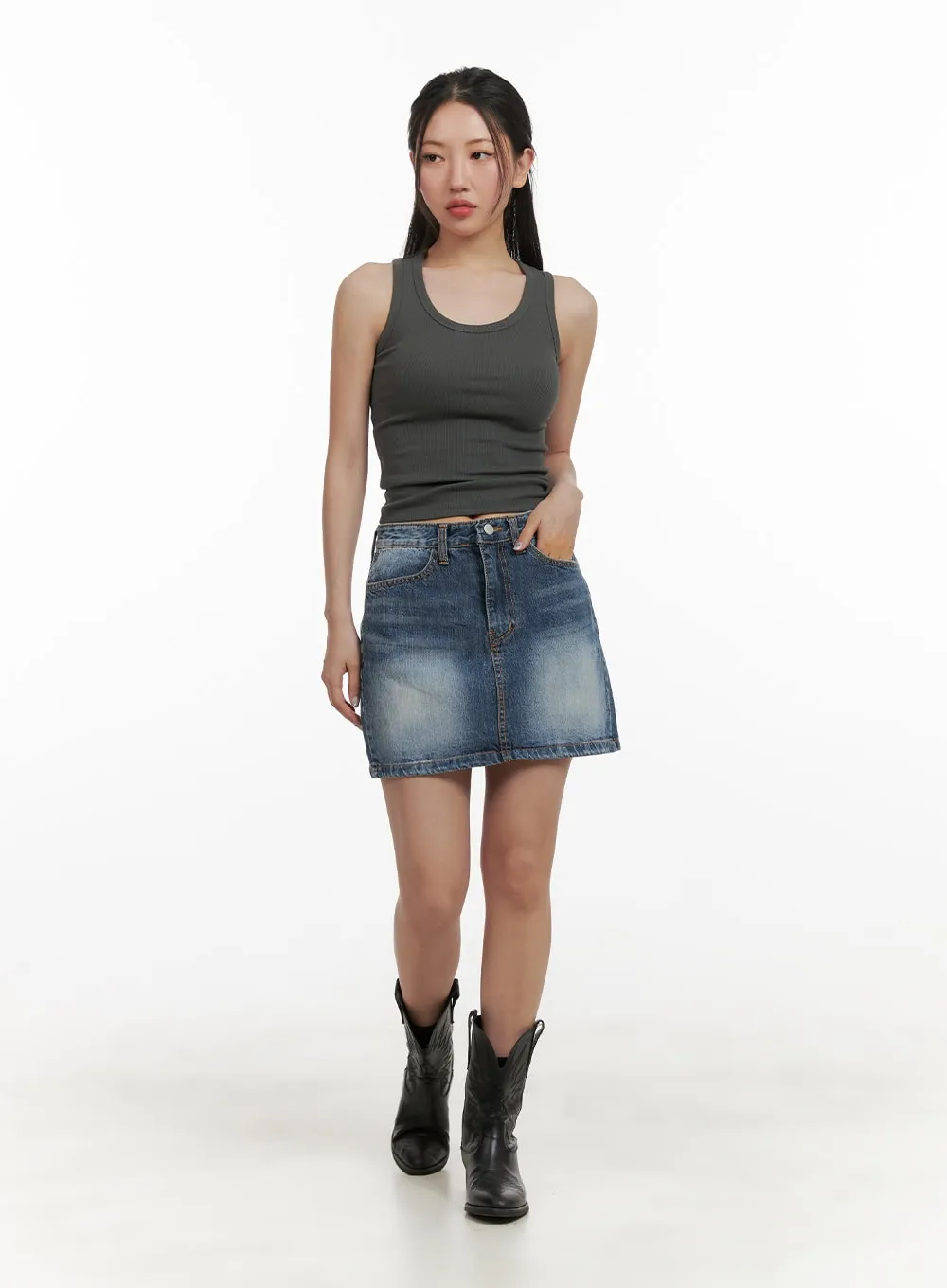 Vintage Washed Denim Mini Skirt CY403