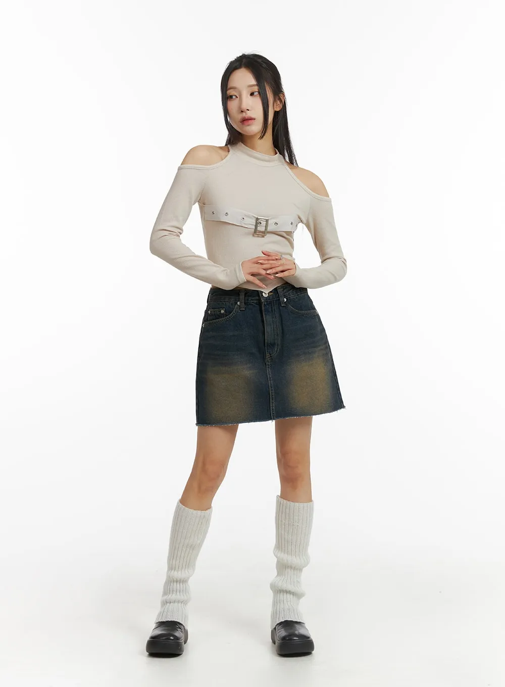 Washed Denim Mini Skirt CJ416