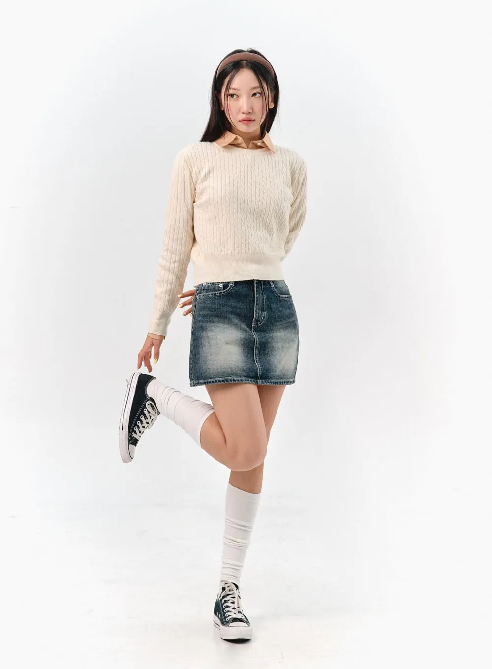 Washed Denim Mini Skirt IS301