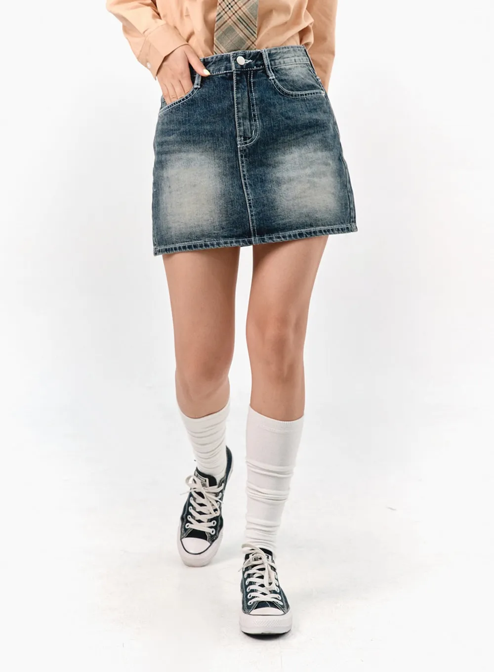 Washed Denim Mini Skirt IS301