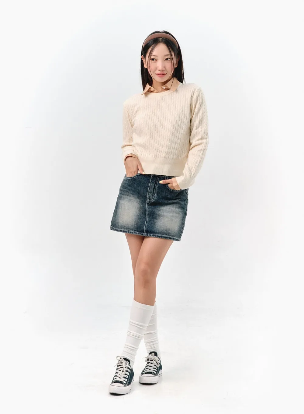 Washed Denim Mini Skirt IS301