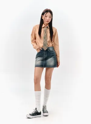 Washed Denim Mini Skirt IS301