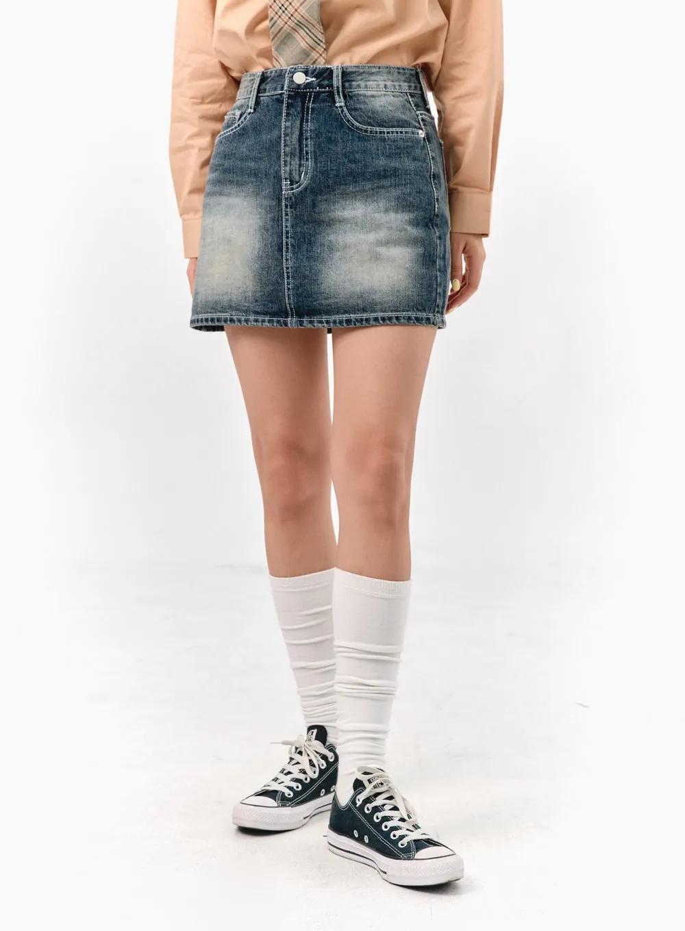 Washed Denim Mini Skirt IS301