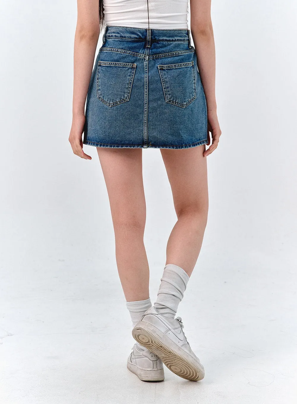 Washed Denim Mini Skirt OO316