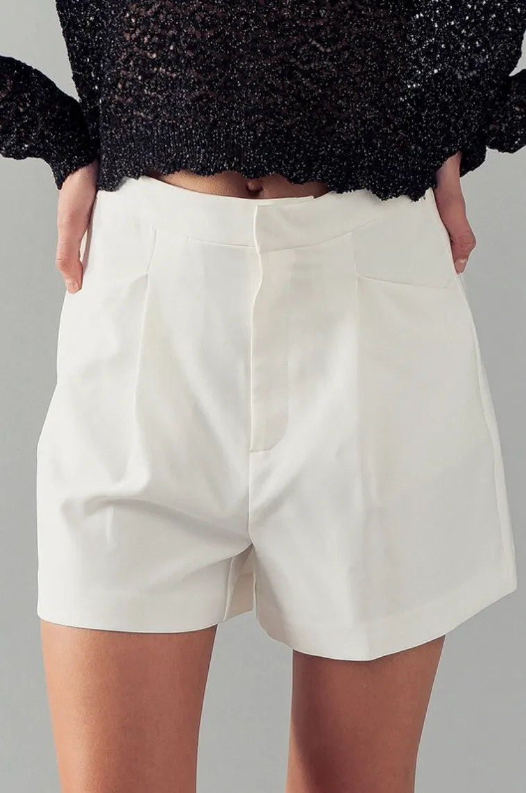 White Pleated Shorts