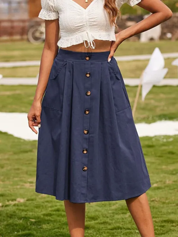 Women's Casual Button High Waist Skirt