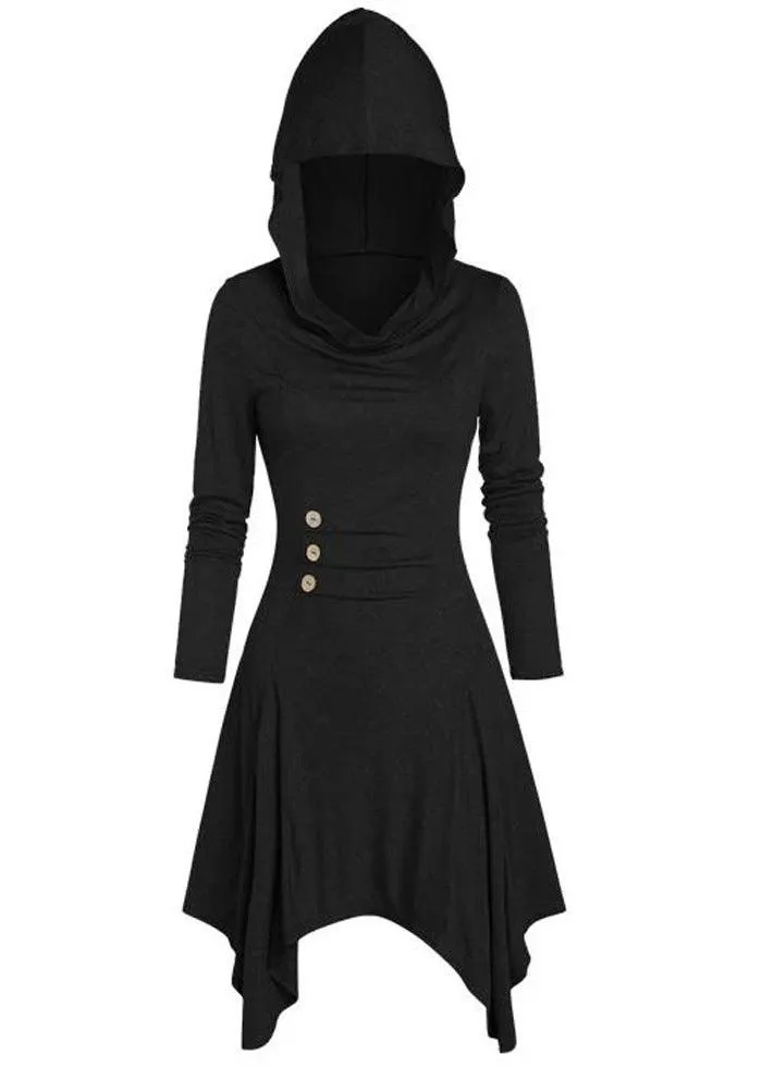 Women's Clothing Plus Size Dress Hooded Casual Loose Elastic Solid Color Coat