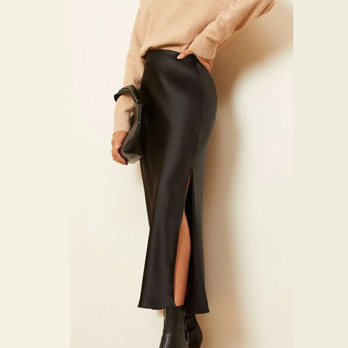 Women's Long High Waist Elastic Split Skirt